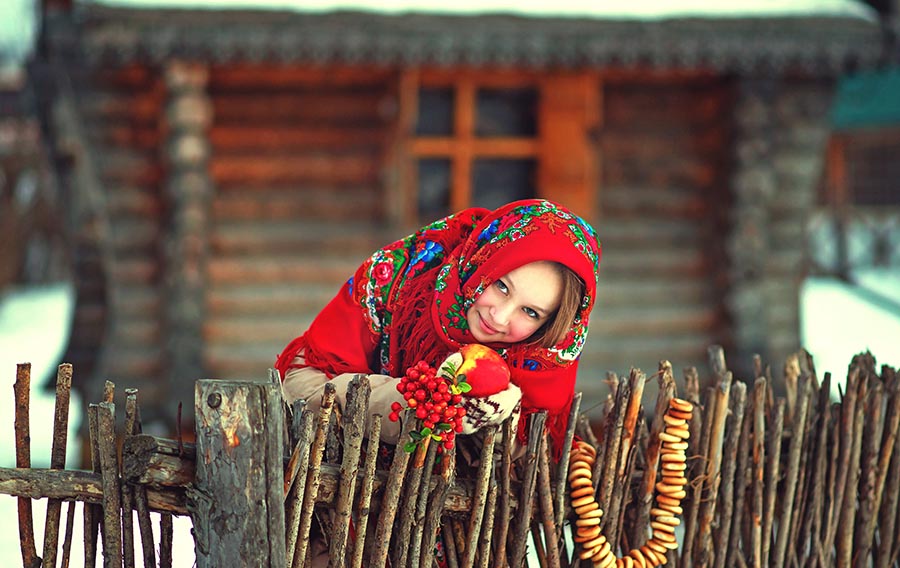 Sexy girl Women in Slavic costumes in Bridgetown